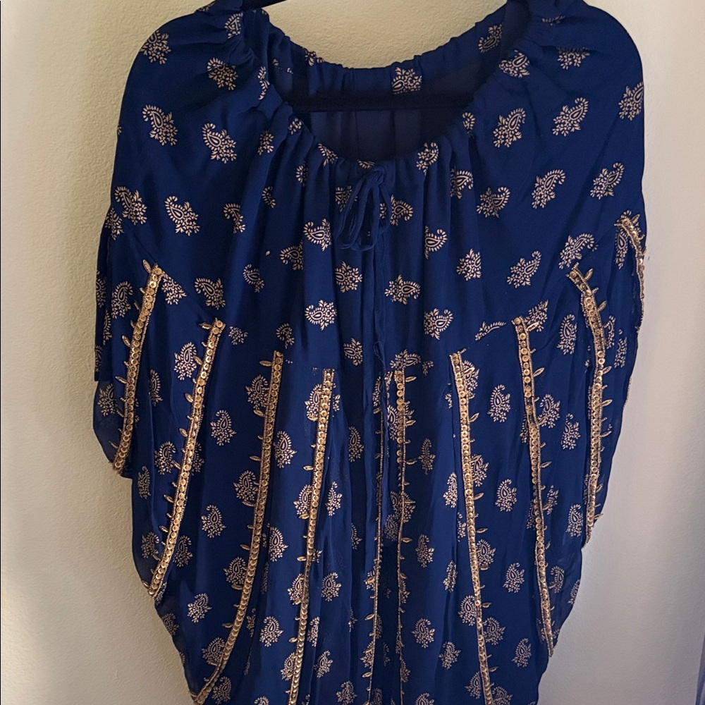 Navy Blue and Gold Women's Top